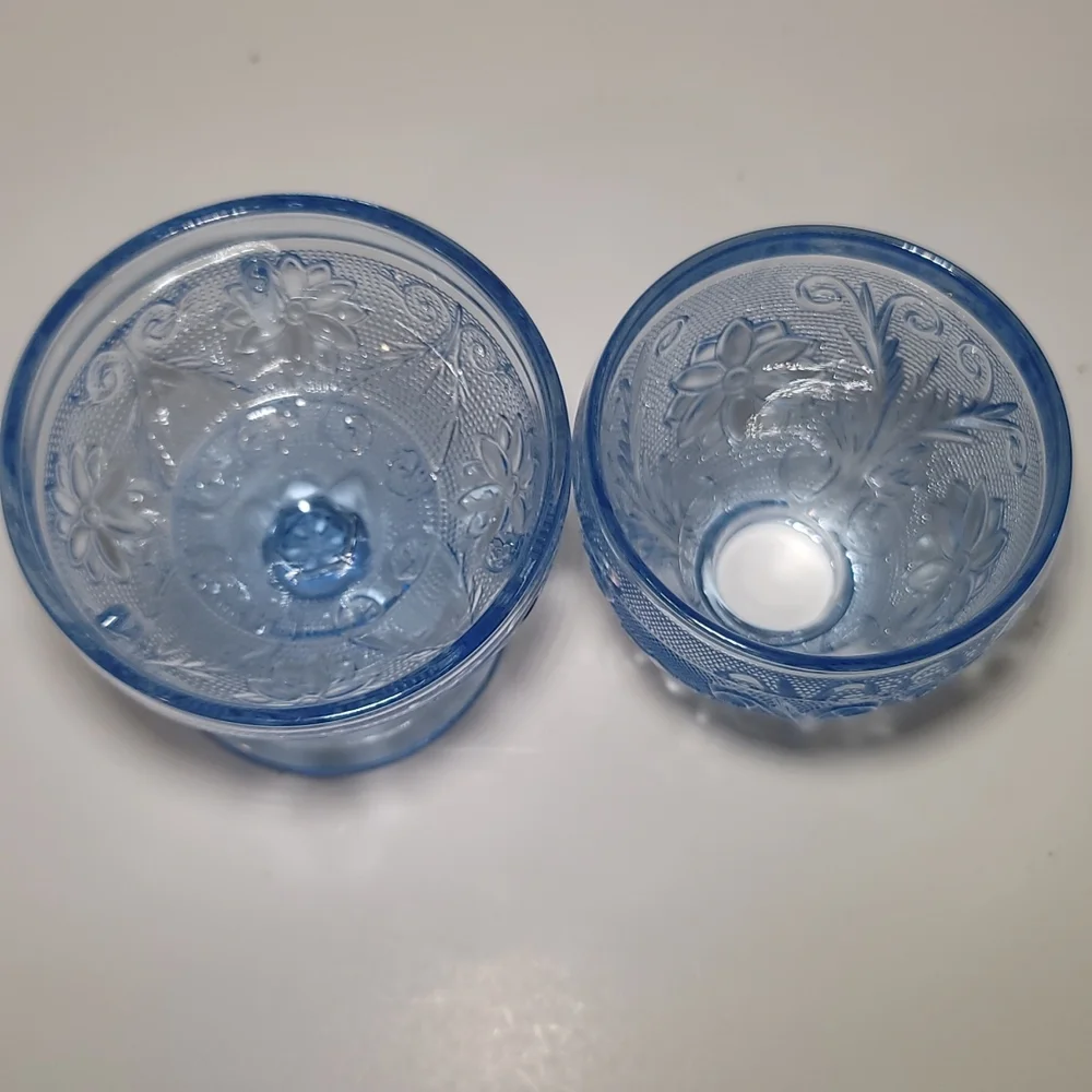Tiara Blue Chantilly Sandwich Indiana Glass Fairy Lamp Candle Tea Light 2 Piece - Picture 3 of 7